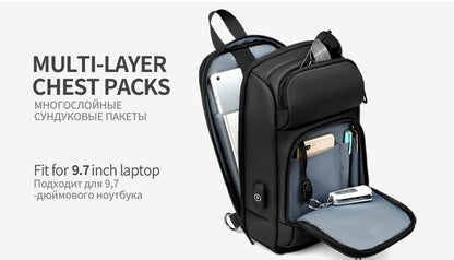 Crossbody Backpack Fits a 9.7 inch Tablet with USB Charger Waterproof Design