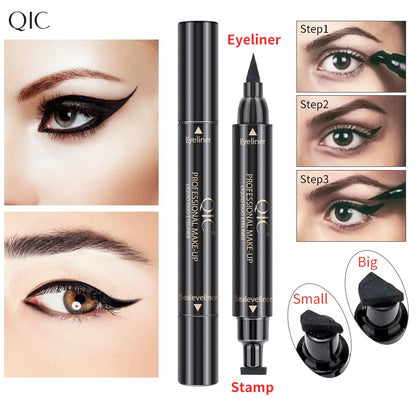 Double-Headed Eyeliner Stamp 2 In1 Quick-drying Liquid Eyeliner Waterproof Easy-to-use Stamp Eye Liner Black Smooth Eye Makeup