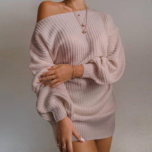 Ladies off-the-shoulder lantern sleeve knitted sweater or dress