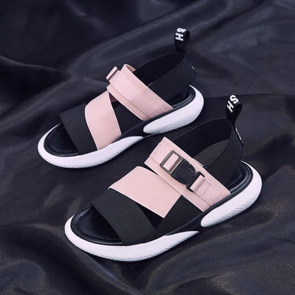 Fashion open toe sports sandals T-shaped buckle thick heel platform shoes 2020 women's summer flat casual shoes women's slippers