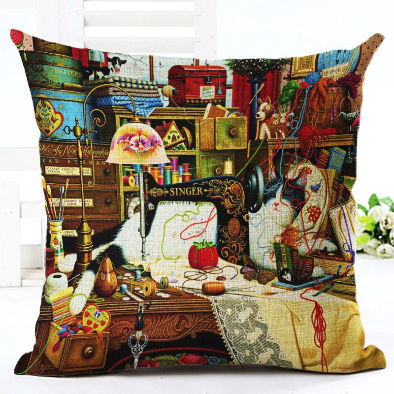 Cute Cat Print Home and Living Decor Cushion Cover - 45x45cm