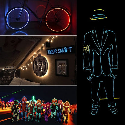 Flexible Neon Light 1m/3m/5M 3V  Glow EL Wire Rope tape Cable Strip LED Neon Lights Shoes Clothing Car waterproof led strip