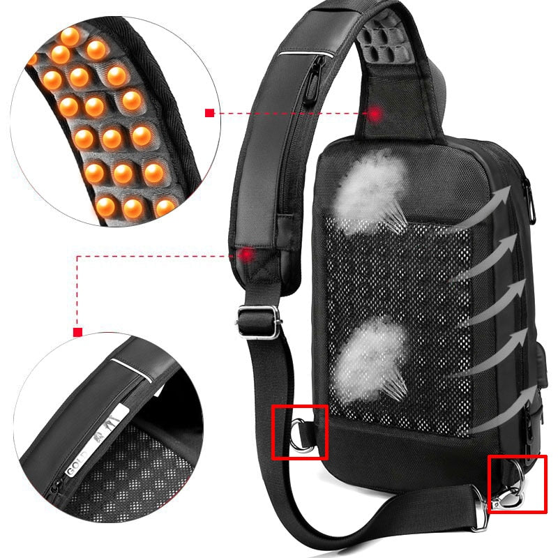 Crossbody Backpack Fits a 9.7 inch Tablet with USB Charger Waterproof Design