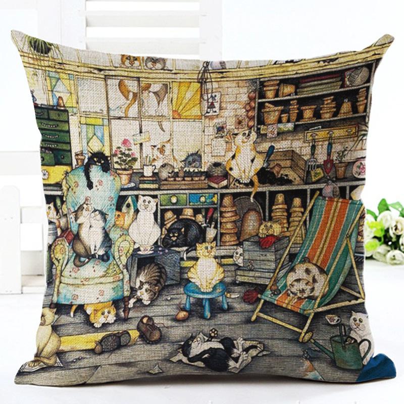 Cute Cat Print Home and Living Decor Cushion Cover - 45x45cm