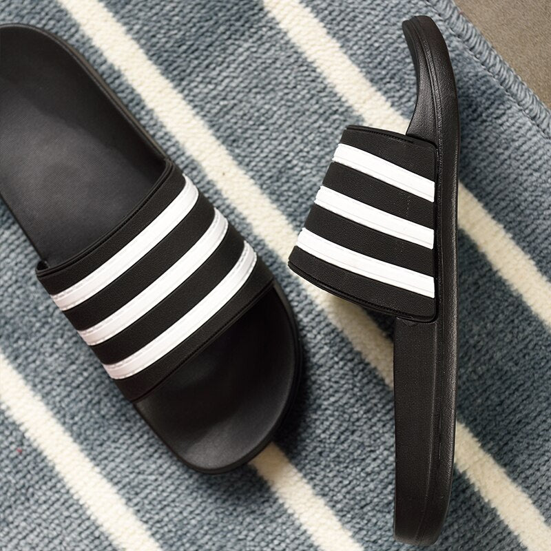 Unixes Slides - Flip-Flops - Black & White Striped Casual Summer Shoes