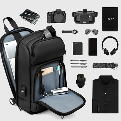 Crossbody Backpack Fits a 9.7 inch Tablet with USB Charger Waterproof Design