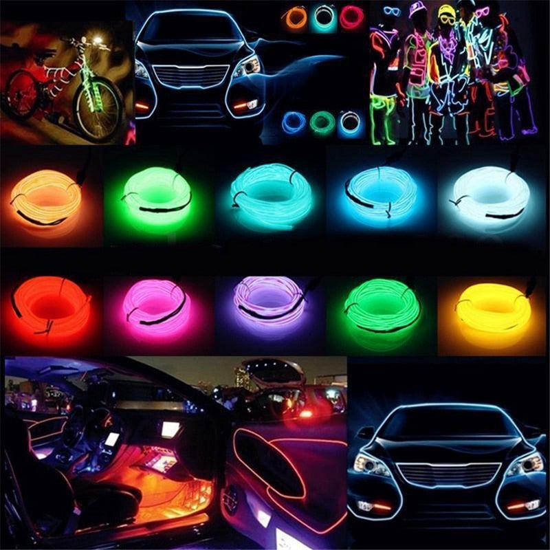 Flexible Neon Light 1m/3m/5M 3V  Glow EL Wire Rope tape Cable Strip LED Neon Lights Shoes Clothing Car waterproof led strip