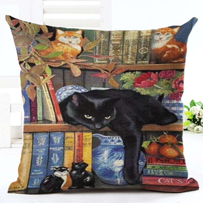 Cute Cat Print Home and Living Decor Cushion Cover - 45x45cm