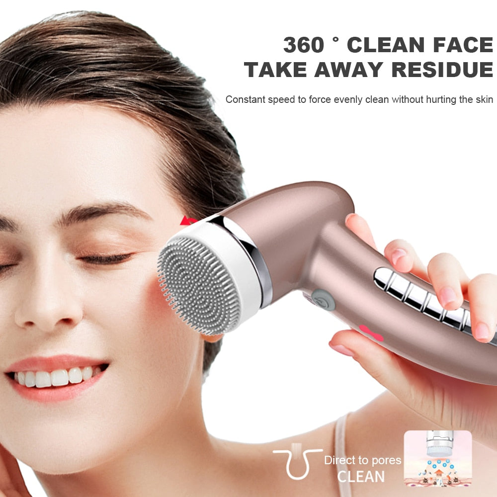 360 Degree Rotation Mini Face Cleanser Brush - Deep Pore Cleansing + Face Massage