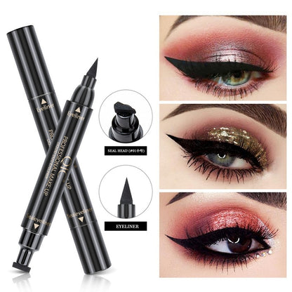 Double-Headed Eyeliner Stamp 2 In1 Quick-drying Liquid Eyeliner Waterproof Easy-to-use Stamp Eye Liner Black Smooth Eye Makeup