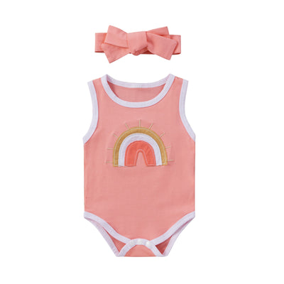 2Pcs Sleeveless Baby Girl Jumpsuit with Headband