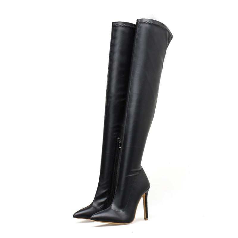 High Heel Slip-on Knee high Boot Shoes with Pointed Toe