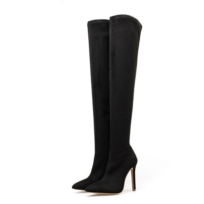 High Heel Slip-on Knee high Boot Shoes with Pointed Toe