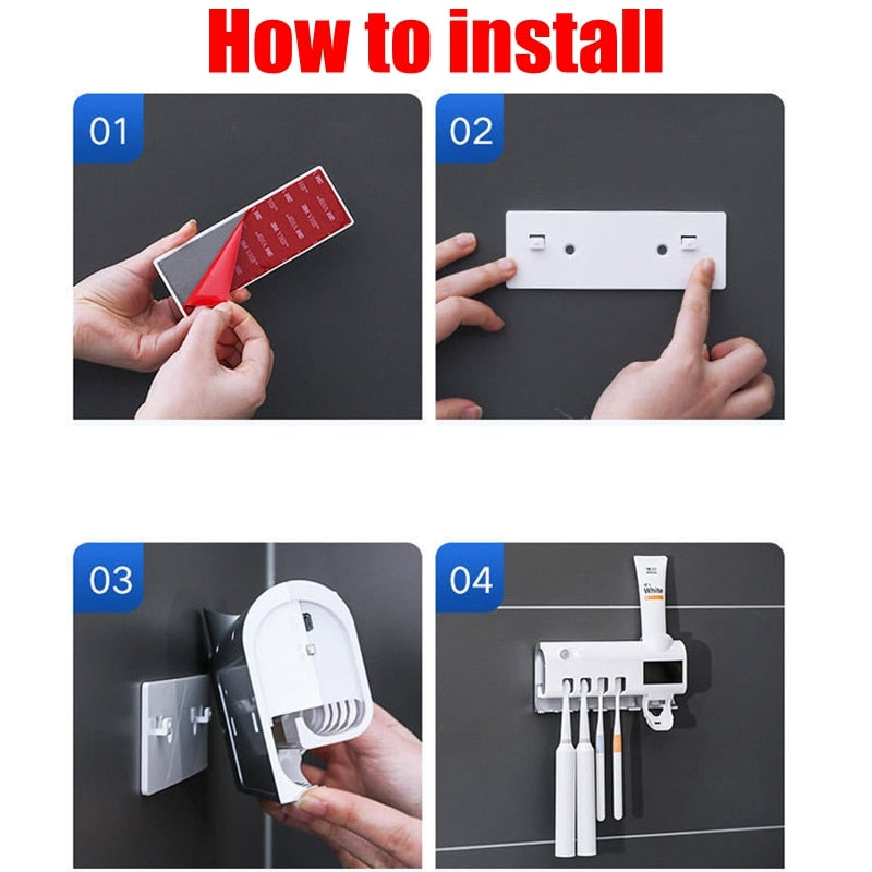 UV Toothbrush Holder & Toothpaste Dispenser - Solar Energy enhanced
