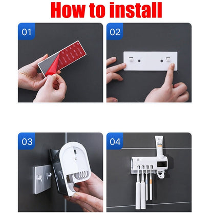 UV Toothbrush Holder & Toothpaste Dispenser - Solar Energy enhanced