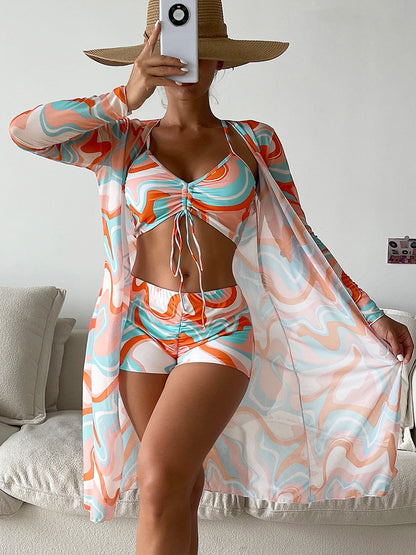 3 Piece Bikini Set + Long Sleeve Beach top