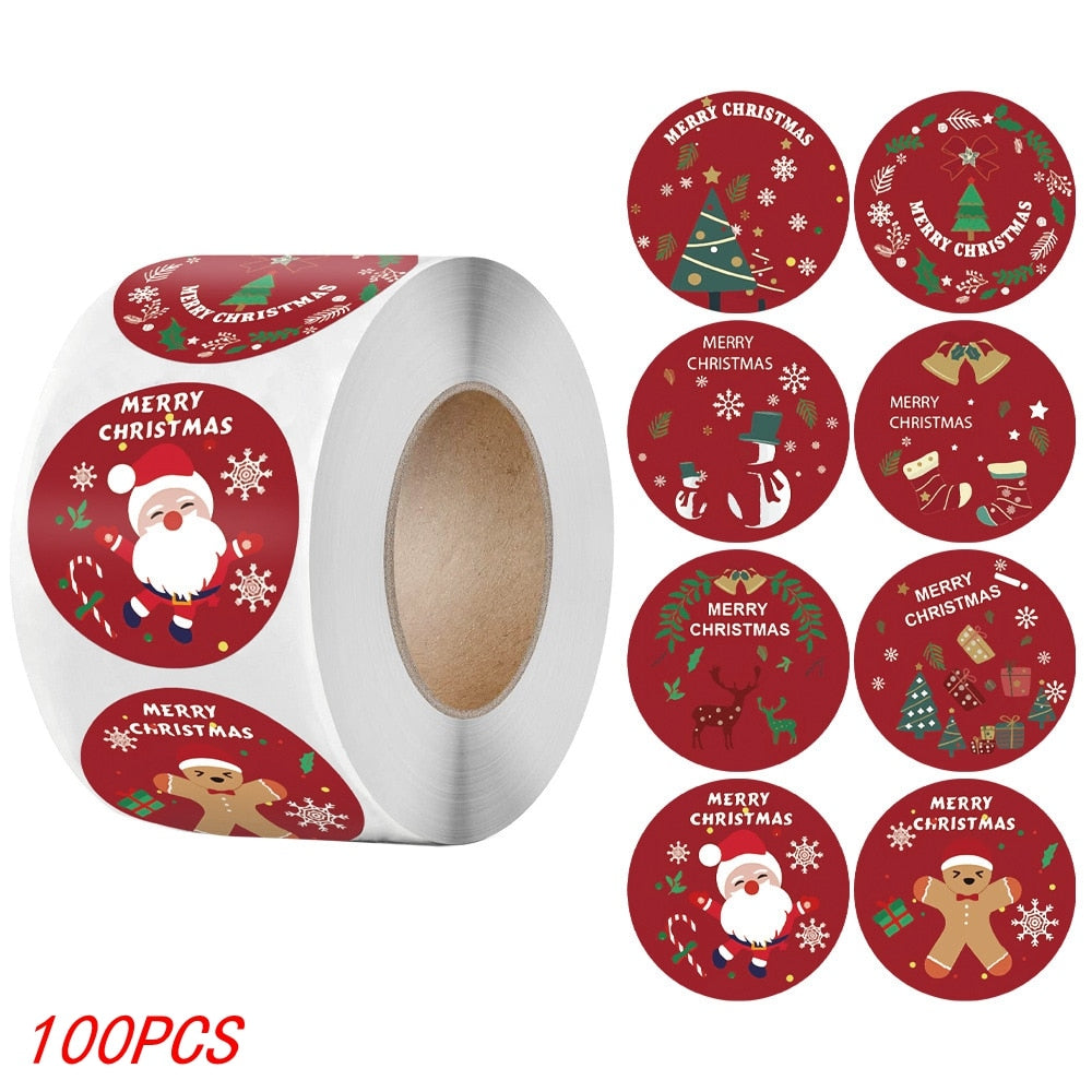 50-500Pcs Christmas Tree Santa Clause Merry Christmas Stickers - 2.5cm