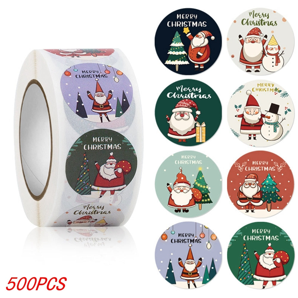 50-500Pcs Christmas Tree Santa Clause Merry Christmas Stickers - 2.5cm