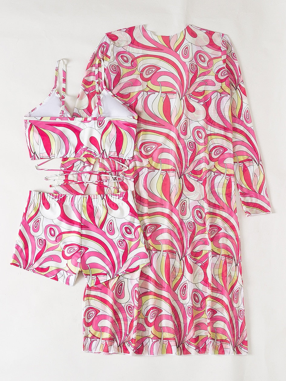 3 Piece Bikini Set + Long Sleeve Beach top