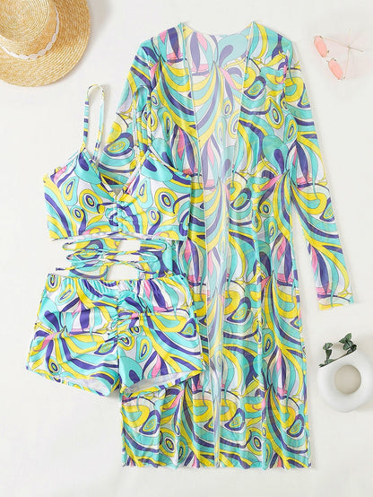 3 Piece Bikini Set + Long Sleeve Beach top