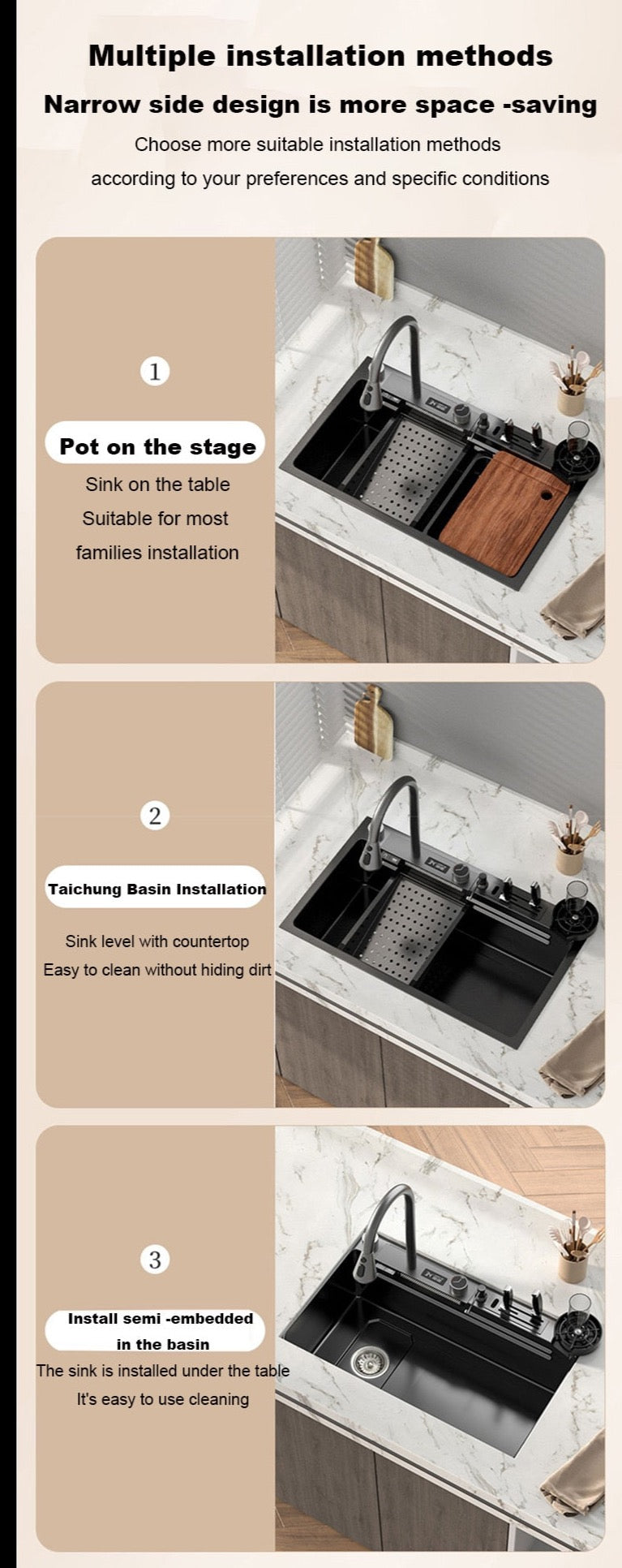 Waterfall Kitchen Sink Set ~ Display Large Multifunctional Sink