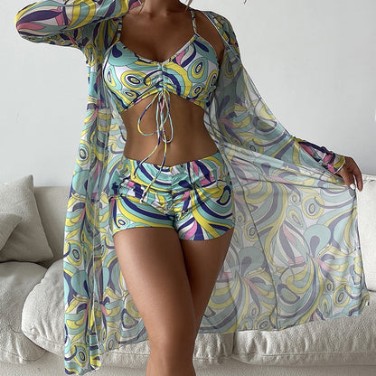 3 Piece Bikini Set + Long Sleeve Beach top