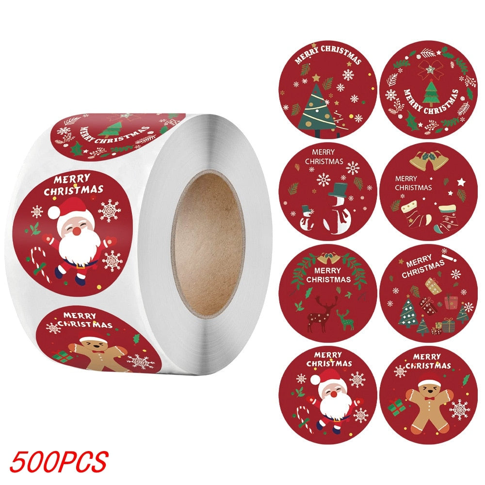 50-500Pcs Christmas Tree Santa Clause Merry Christmas Stickers - 2.5cm