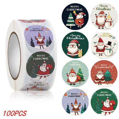 50-500Pcs Christmas Tree Santa Clause Merry Christmas Stickers - 2.5cm