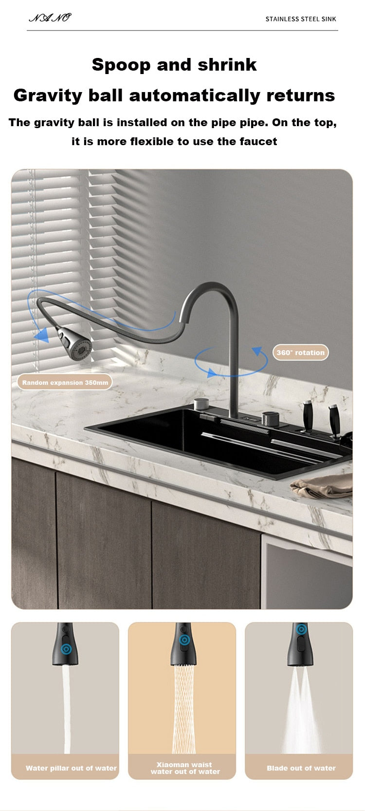 Waterfall Kitchen Sink Set ~ Display Large Multifunctional Sink