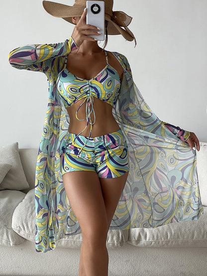 3 Piece Bikini Set + Long Sleeve Beach top