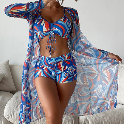 3 Piece Bikini Set + Long Sleeve Beach top