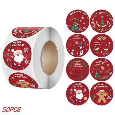 50-500Pcs Christmas Tree Santa Clause Merry Christmas Stickers - 2.5cm