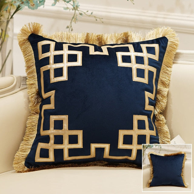 Luxury Embroidered Cushion Covers Velvet Tassels