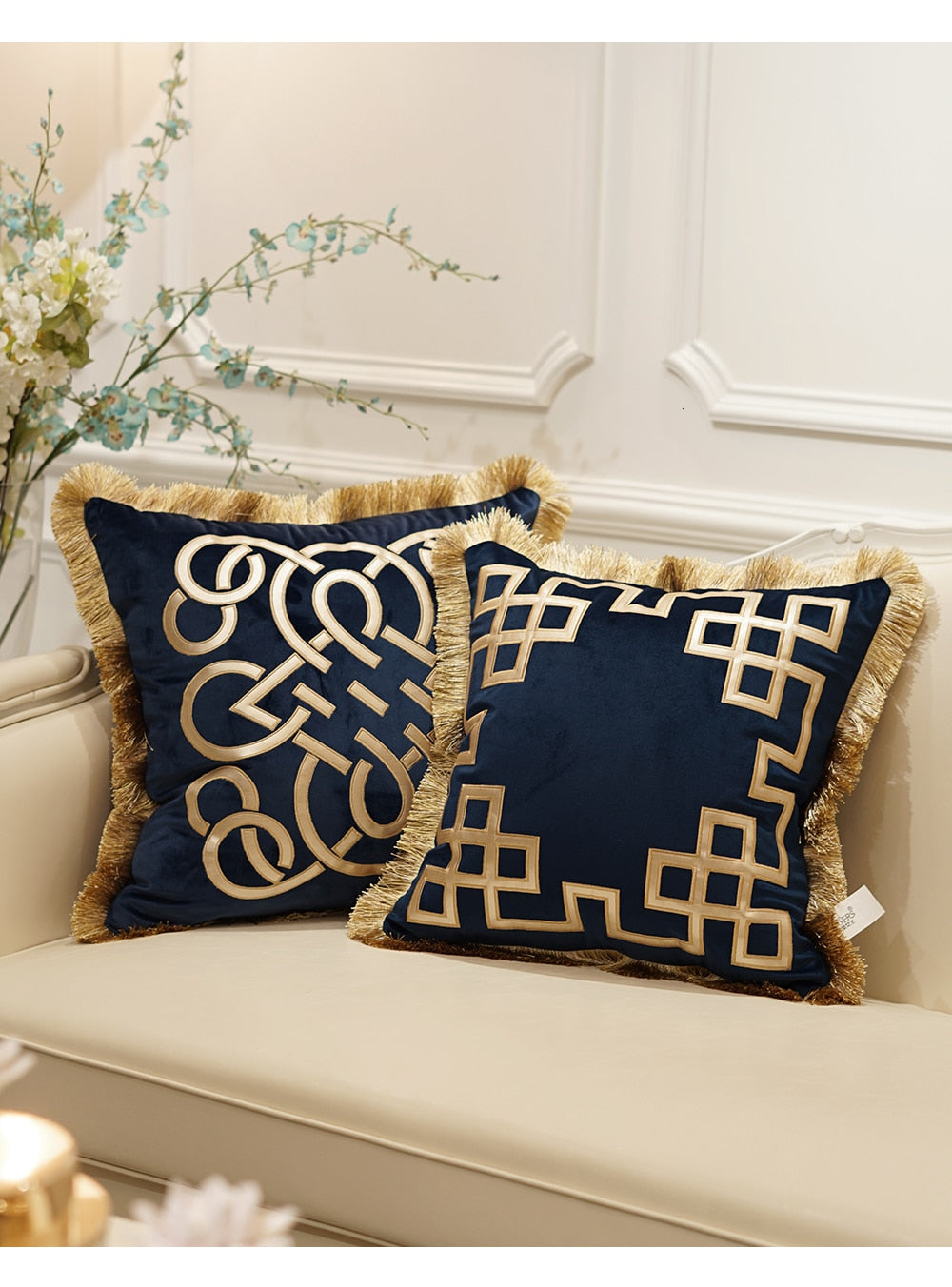 Luxury Embroidered Cushion Covers Velvet Tassels