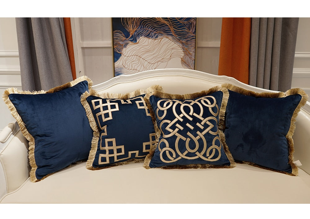 Luxury Embroidered Cushion Covers Velvet Tassels