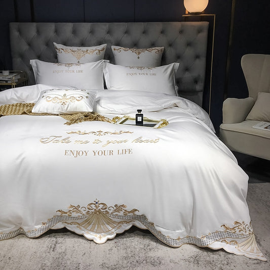 Luxury Duvet Cover 4 Piece Set - Royal Embroidery Linen