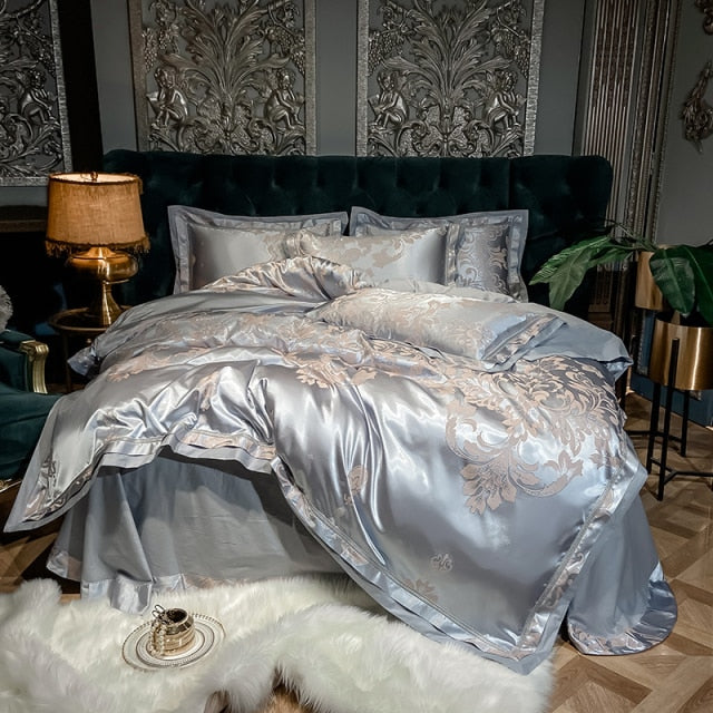 Luxury Silk Satin Duvet Cover Set with Beautiful Embroidery 4-6 Piece Sets