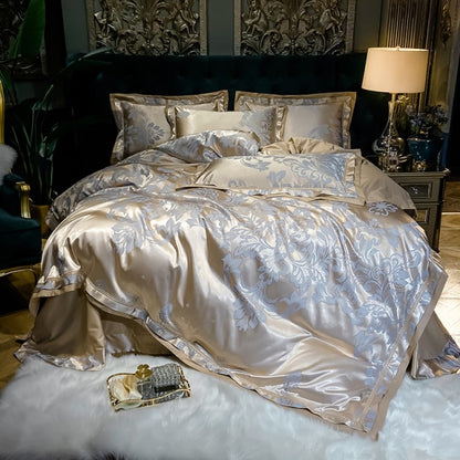 Luxury Silk Satin Duvet Cover Set with Beautiful Embroidery 4-6 Piece Sets