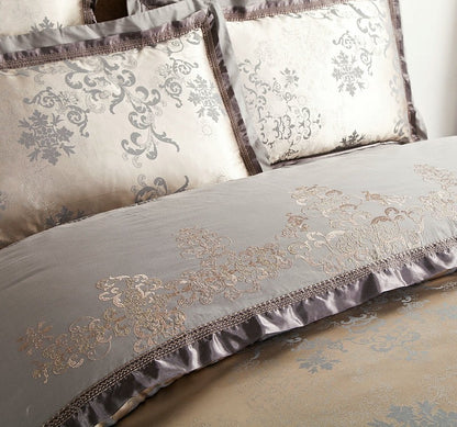 Luxury Silk Satin Duvet Cover Set with Beautiful Embroidery 4-6 Piece Sets