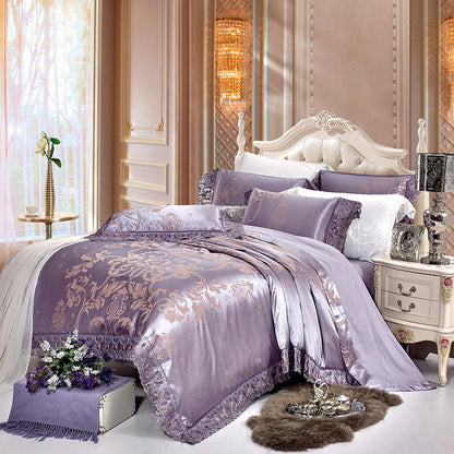 Luxury Silk Satin Duvet Cover Set with Beautiful Embroidery 4-6 Piece Sets