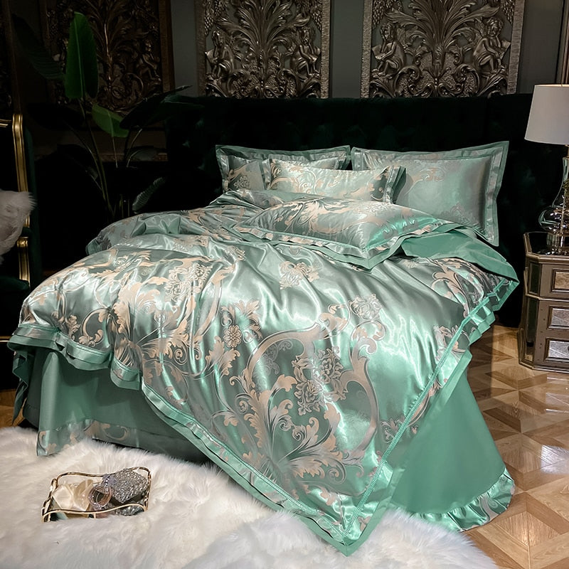 Luxury Silk Satin Duvet Cover Set with Beautiful Embroidery 4-6 Piece Sets