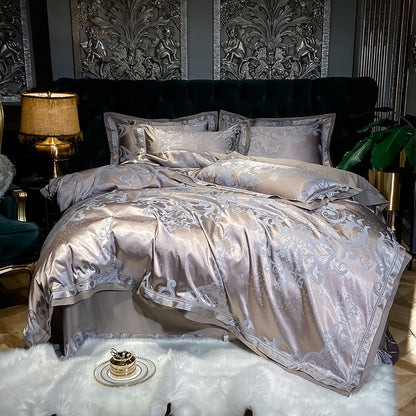 Luxury Silk Satin Duvet Cover Set with Beautiful Embroidery 4-6 Piece Sets