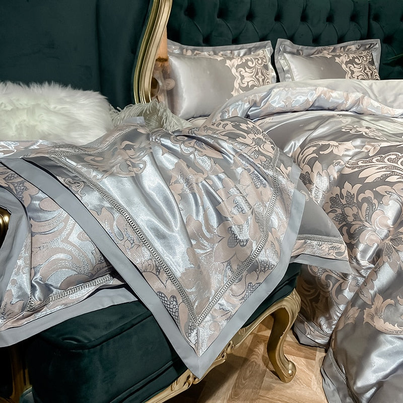 Luxury Silk Satin Duvet Cover Set with Beautiful Embroidery 4-6 Piece Sets