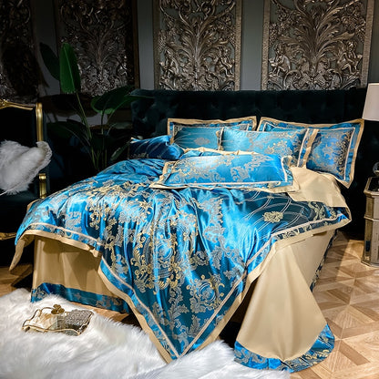 Luxury Silk Satin Duvet Cover Set with Beautiful Embroidery 4-6 Piece Sets