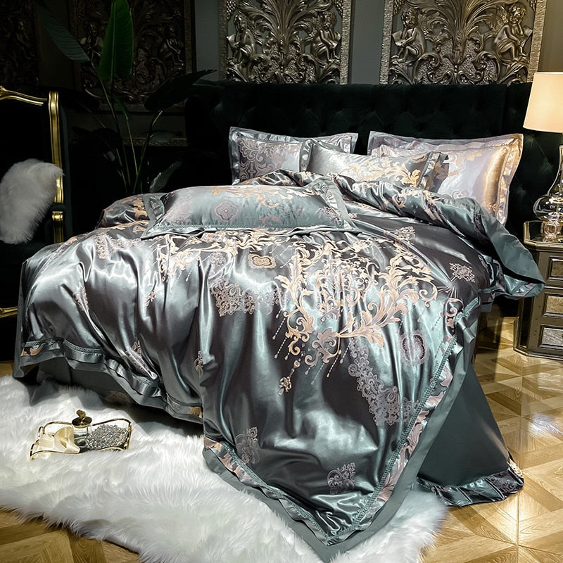 Luxury Silk Satin Duvet Cover Set with Beautiful Embroidery 4-6 Piece Sets