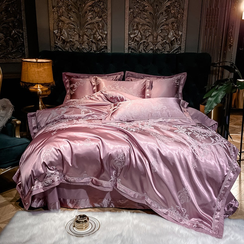 Luxury Silk Satin Duvet Cover Set with Beautiful Embroidery 4-6 Piece Sets