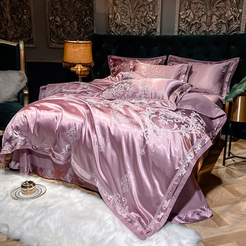 Luxury Silk Satin Duvet Cover Set with Beautiful Embroidery 4-6 Piece Sets