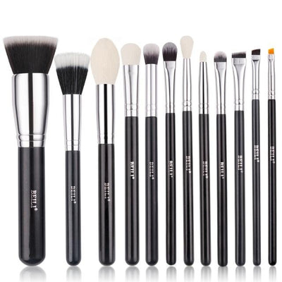 Makeup brushes set Natural goat hair - Black
