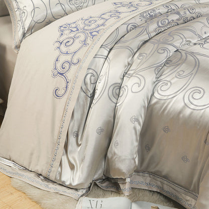 Luxury Silk Satin Duvet Cover Set with Beautiful Embroidery 4-6 Piece Sets