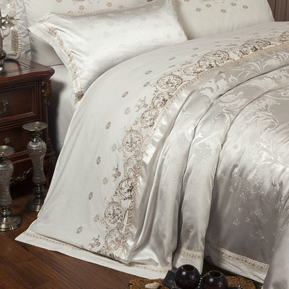 Luxury Silk Satin Duvet Cover Set with Beautiful Embroidery 4-6 Piece Sets